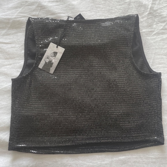 Sincerely Jules Sparkly Black Cow Neckline Sequin Sleeveless Crop Top, Small - Picture 9 of 13